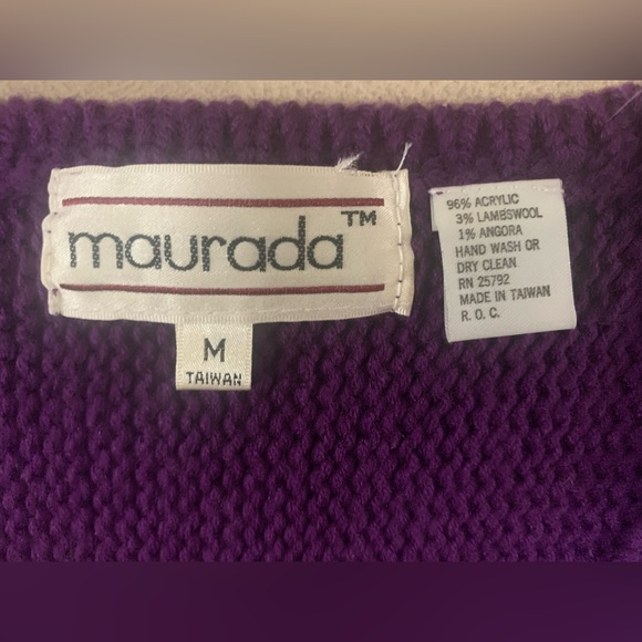 Vintage Maurada Women Purple Angora Wool Blend Knit Geo Leaf Sweater Size Medium - Picture 2 of 8